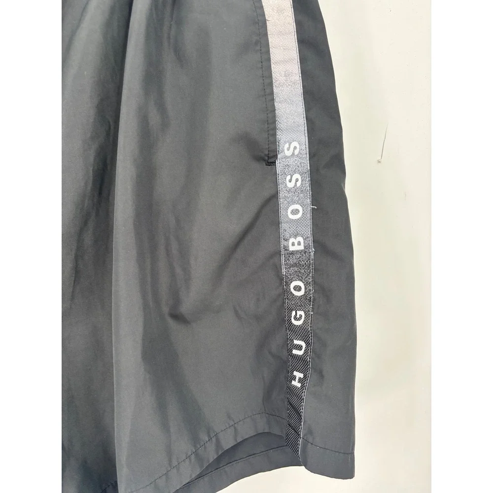 Hugo Boss Swim Shorts Mens XXL Black Silver Logo Stripe Trunks Beachwear‎